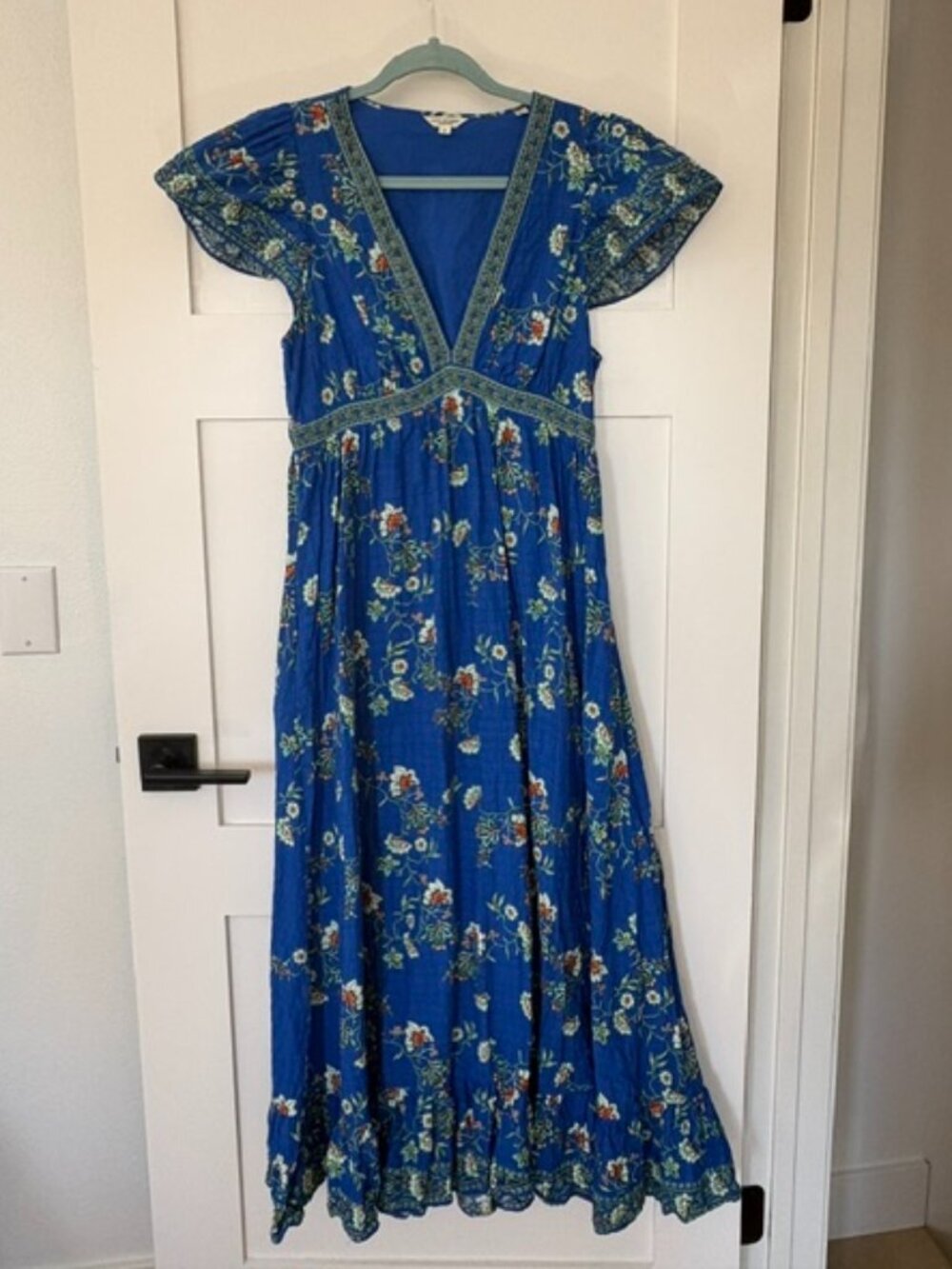 Max Studio London Blue Floral Boho Maxi Dress Medium